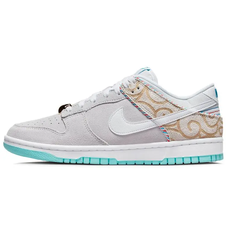 NIKE Dunk Low SE 'Barber Shop' Grey Leather Casual Sport Shoes, Limited Edition Streetwear (Runs 1/2 Size Small)
