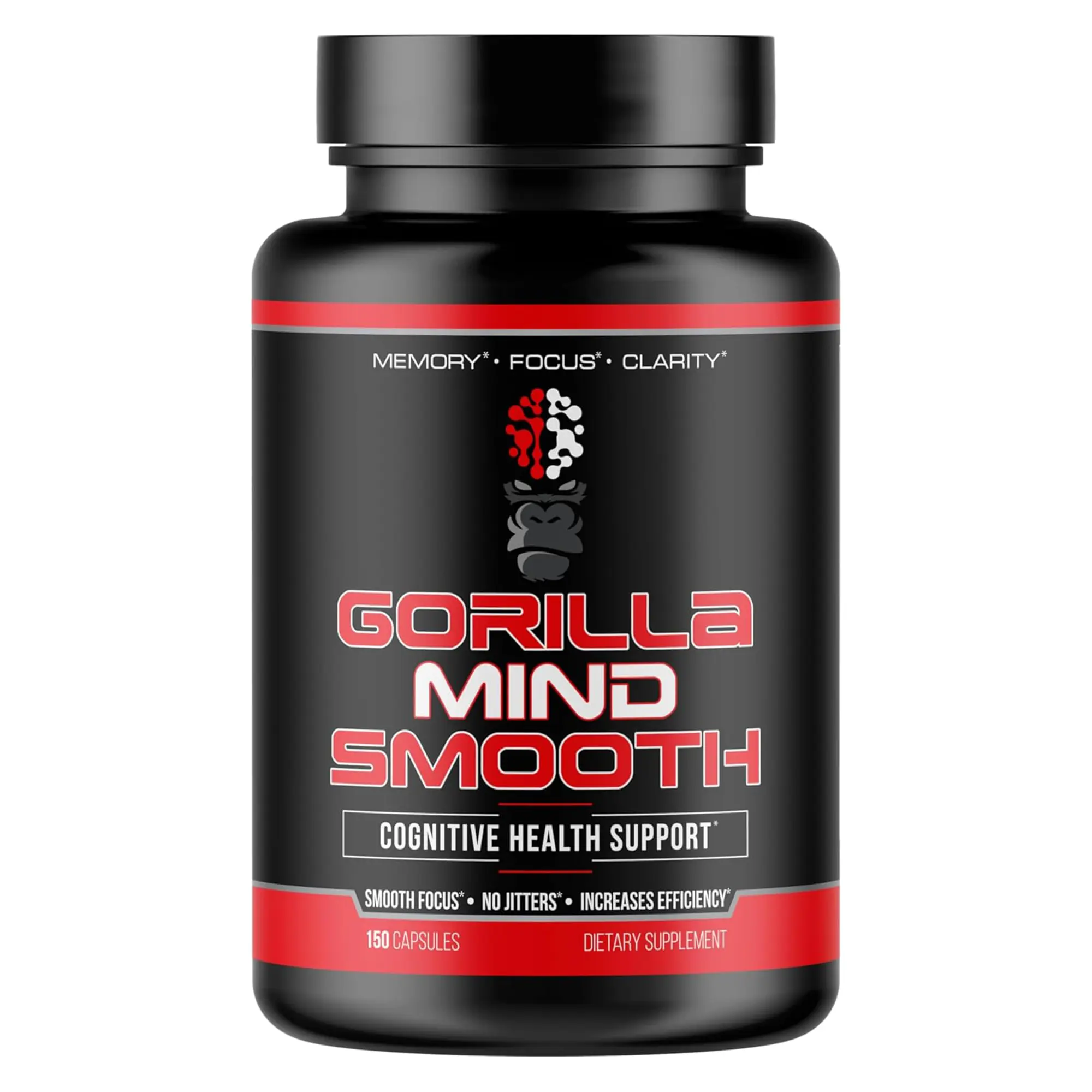 Gorilla Mind Smooth Stim-Free Nootropic Brain Health Supplement - Self Care Products, 30 Servings, No-Sugar Capsules for Health & Nutrition Support, Sugar Free