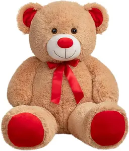 Big Teddy Bear Stuffed Animal Giant Teddy Bear Plush with Red Ribbon Bow Plush Toy Gift for Girlfriend Birde 36 inch Tan