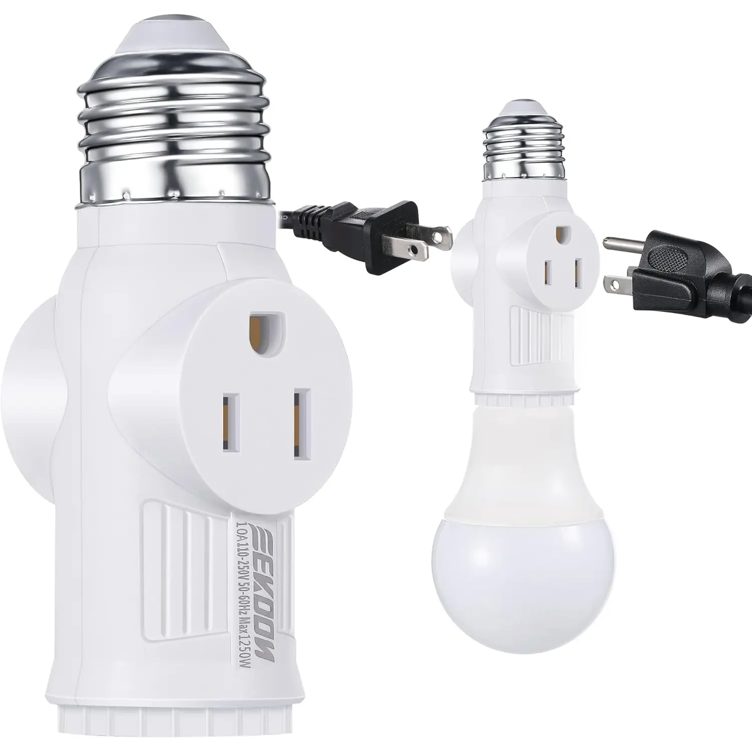 3 count Light Socket to Plug Adapter, Convert E26 Light Socket to 3 Prong Outlet Adapter, Screw in Outlet for Lamp Sockets for Garage Porch (White)