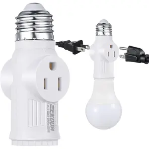 3 count Light Socket to Plug Adapter, Convert E26 Light Socket to 3 Prong Outlet Adapter, Screw in Outlet for Lamp Sockets for Garage Porch (White)