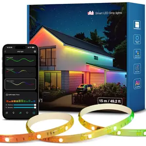 SW1 AI  Outdoor LED Strip Lights - 49.2ft IP65  RGBCW Light Strips, 2700K-5700K Tunable Warm White, APP Control(No Remote), 2.4G  Lights for Holiday Decor, House, Porch, Eave