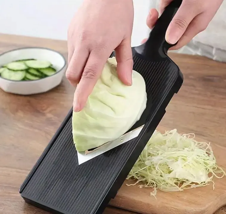 Stainless Steel Cabbage Slicer - Multi-Purpose Manual Grater Peeler Cutter, Kitchen Utensil with Ergonomic Black Handle for Easy Grip, Precise Prep