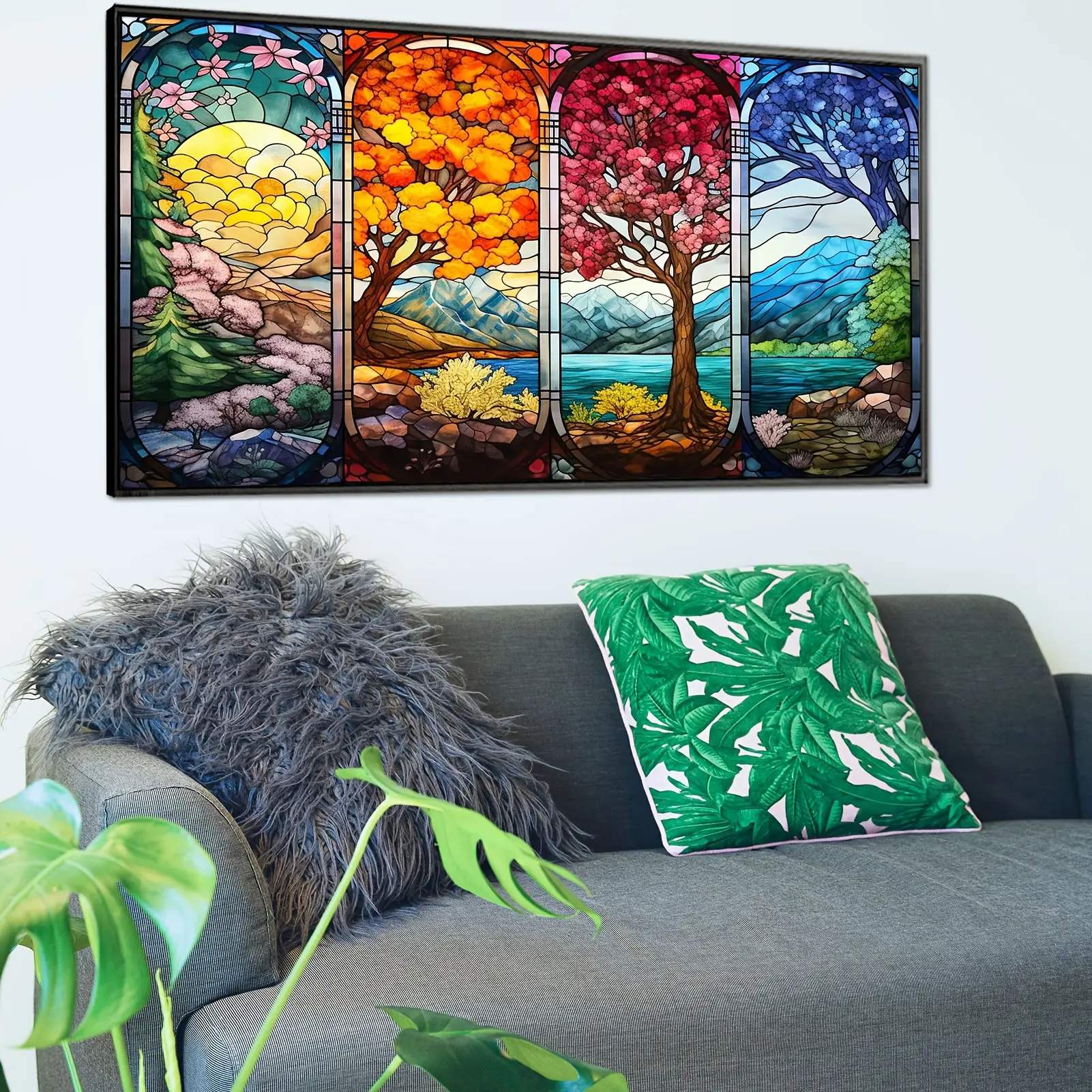 Large Diamond Painting Kit 39.37x19.7 Inches, Four Seasons Theme, DIY Round Full Drill Art Set, Home Wall Decor Handicraft Gift for Mother's Day, Christmas