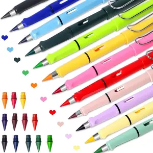 【FaddishDeal】12 colored HB infinite pencils with eraser, plus 12 replaceable tips, no sharpening infinite writing pencilsschool sketching