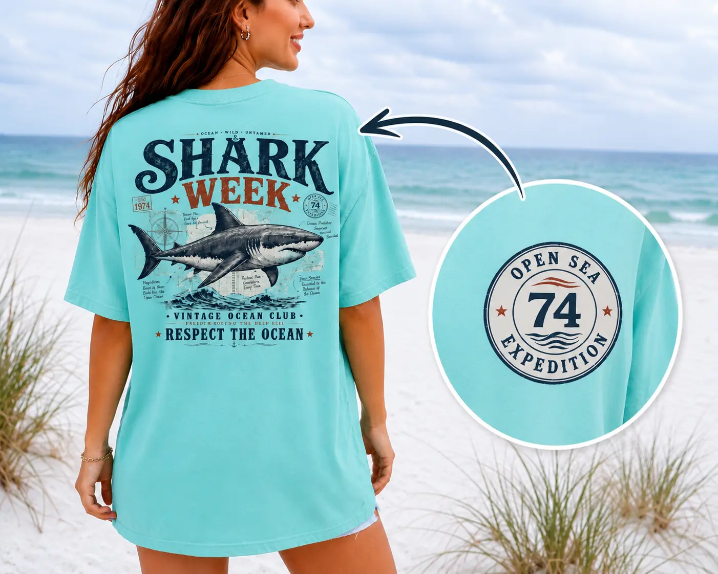 Shark Week Shirt, Comfort Colors, Ocean Graphic T-Shirt, Great White Shark, Open Sea Expedition 74