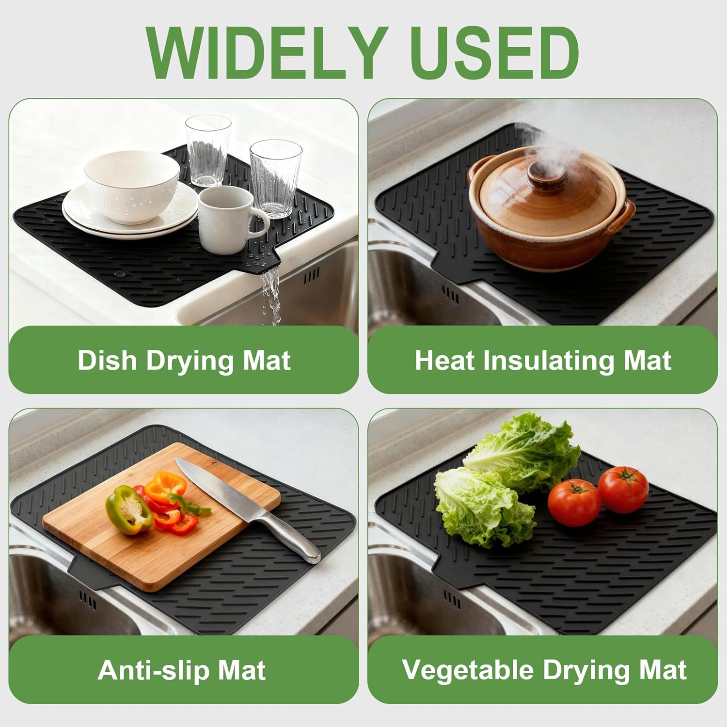 Silicone Drying Mat, 23"X17" With Built-in Drain Lip,Heat-Resistant,Eco-friendly,Hygienic Drying Pad,Leak-Proof and Non-Slip,Silicone Dish Drying Mat for Kitchen Counter or Sink Silicone Drying Mat, 23"X17" With Built-in Drain Lip,Heat-Resistant,Eco-friendly,Hygienic Drying Pad,Leak-Proof and Non-Slip,Silicone Dish Drying Mat for Kitchen Counter or Sink