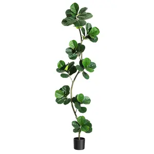 5/6/7FT Faux Ficus Lyrata Tree with Black Pot, 59 Leaves Realistic Artificial Plant, Perfect Greenery for Indoor Outdoor Living Room
