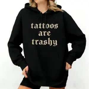 "Tattoos Are Dumb" Funny Graphic Hoodie, Retro Gothic Print Pullover for Women, Humorous Statement Sweatshirt, Ideal Gift for Tattoo Fans