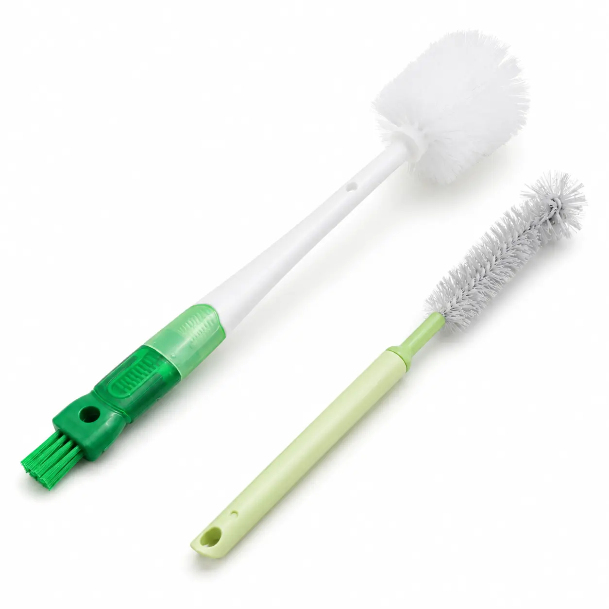 2-Piece Kitchen Cleaning Brush Set, Extendable Deep Reach Brush for Blenders & Meat Grinders, Multi-Detail Cup Lid Brush with Straw Cleaner for Bottles, Decanters, Cups & Kitchen Containers, Green