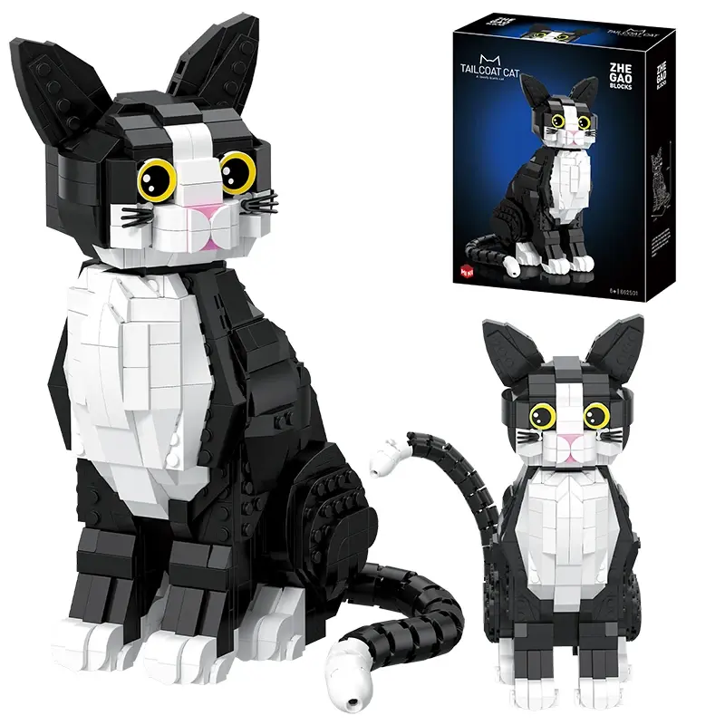 New 801PCS Animal Model Tuxedo Cat Building Blocks Cute Cartoon Kitty Assemble Brick Educational Toy Gift For Kid Boy Adult