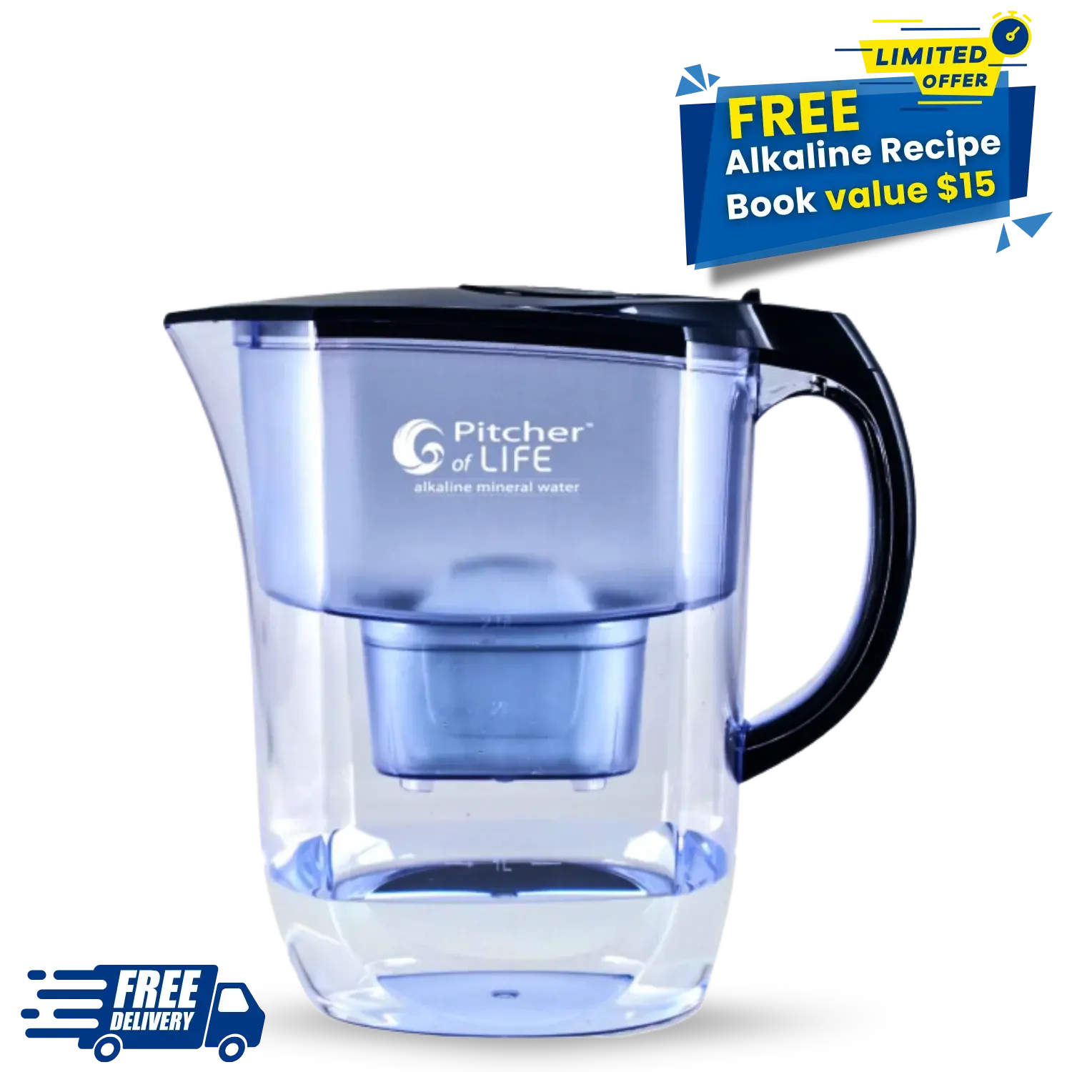 Alkaline Water PITCHER OF LIFE®  Improved 2026 - Super Alkaline Water Filter Pitcher + Free Recipe Book ($15 value) + Free Shipping