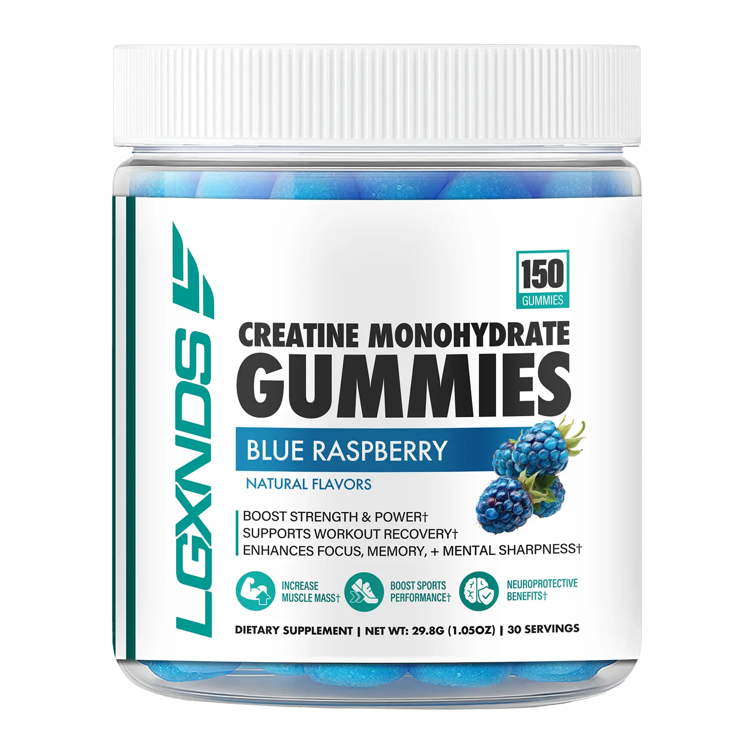 LGXNDS Creatine Monohydrate Gummies | 5g Micronized Creatine Per Serving | No Added Sugar | Blue Raspberry Flavor | Stimulant Free Daily Strength and Performance Gummies