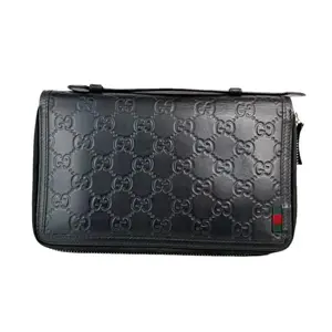 Pre-owned GUCCI Leather Small Leather Goods GG Logo Printed Black Guccissima Double Zip Wallet