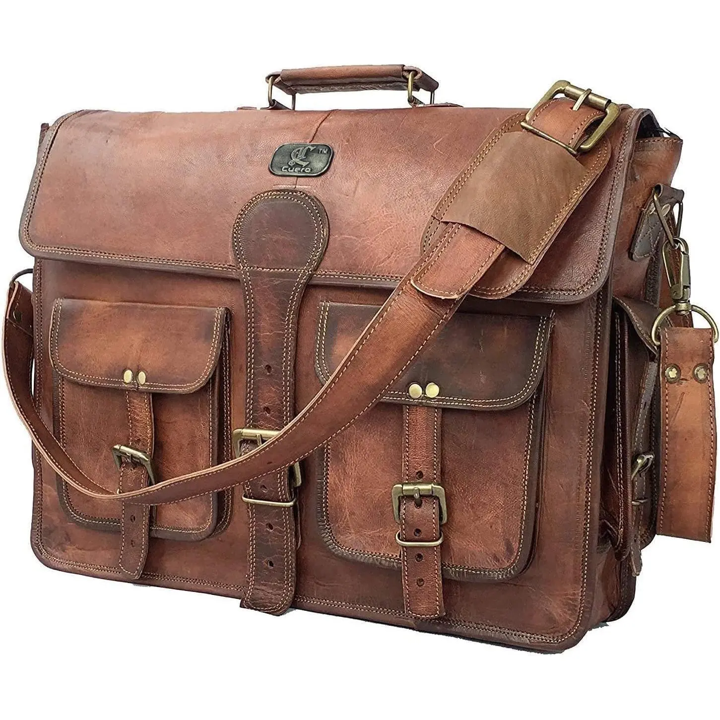 Leather Messenger Bag for Men, 18 Inch Laptop Crossbody,  Leather  Satchel Bag for Men, Full Grain Business Briefcase for Office/Work/Travel -  Brown
