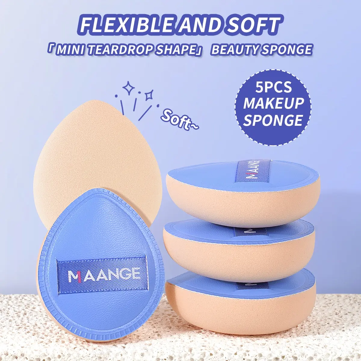 MAANGE 5pcs Mini Waterdrop Shape Cushion Puffs for Concealer and Dark Eye Circles Soft Skin-friendly Cosmetic Sponge, Makeup Sponges, Wet and Dry Portable Compact Design, Beauty Tools for Flawless Application, Gifts for Friends, Makeup Accessories