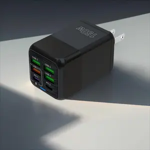 1USB and 1PD-C fast charging ports, 3USB and 1PD-C regular charging port adapters, 6 and 1 charging head converter, suitable for iPhone 16/15/14 Pro Max Plus, iPad, Samsung Galaxy Charger Lightning Charger Lightning Smartphone Cellphone Electronic White