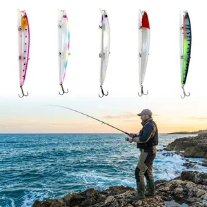 5pcs Slow Sinking Minnow Lures Set, 13.5cm 15g Saltwater Jerkbait with Internal Rattles, Long Casting Hard Bait for Sea Bass & Tuna, Fishing Lure Kit