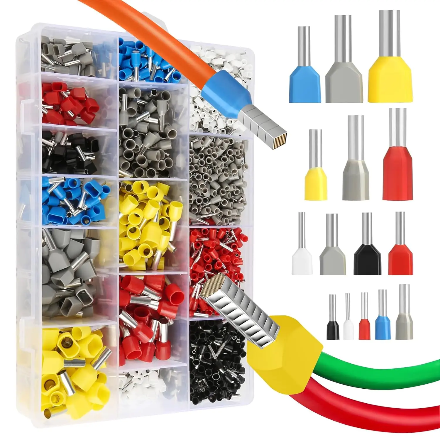 2000 PCS Wire Connectors 0.5 mm² - 10 mm² Insulated VE Tubular Crimp Terminals - Crimp Terminals Pliers Assortment Set - Tube Terminal Crimping Tools