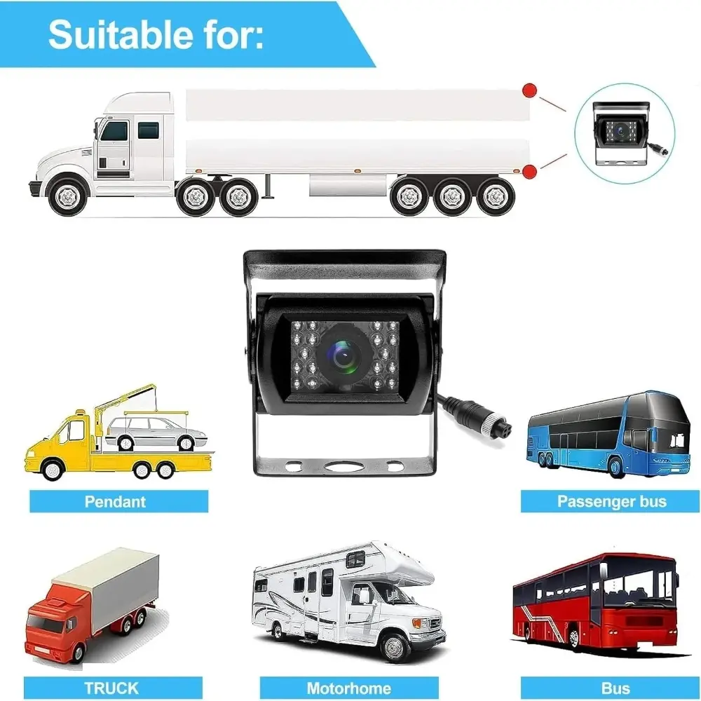 4-Pin Bus Truck Vehicle Backup Cameras, Waterproof IR Night Vision Wide Angle Rear View Camera for Bus/RVS/Trailer/Van