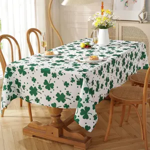 St Patricks Day Tablecloth Rectangle,Shamrock Green Table Cloths Lucky Leaves Spillproof Wrinkle Resistant Waterproof Soft Polyester Oblong Table Cover Decorations for Dining Kitchen