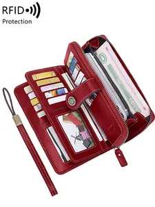 Women's Elegant Solid Color Long Wallet with Wrist Strap, Multi-functional Rfid Protection Zipper Wallet, Large Capacity Wallet for Daily Use, Purse, Rfid Blocking Wallets