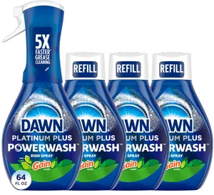 Dawn Powerwash Gain Original Dish Spray, Liquid Dish Soap, Dish Soap Refill, , 1 Starter Kit + 3 Refills, 64 Fl Oz Total (16 fl oz/bottle)