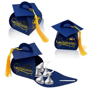 30pcs Graduation Hat Boxes, Surprise Candy Packaging, Creative Gold Foil Tassel Box, Perfect for Graduation Party Supplies
