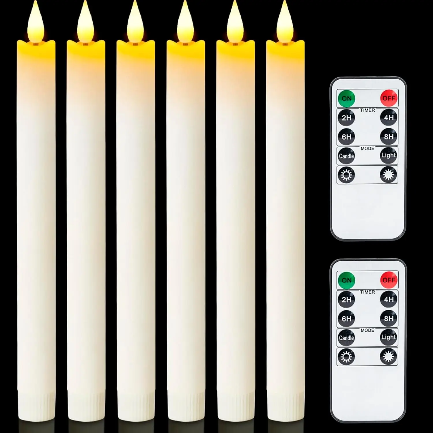 6 count Flameless Taper Candles with Remote and Timer, Real Wax White LED Candlesticks  Operated, 9.6 inch Window Candles for Fireplace Christmas, Halloween