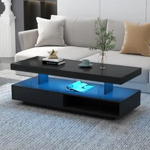 51.2'' LED Coffee Table with Storage,  Sofa Table  Modern Center Table with 2 Drawers and Display Shelves, Accent Furniture with LED Lights for Living Room
