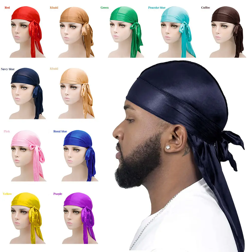 Solid Plain Silky Satin Durag, Unisex Adjustable Head Scarves with Long Tail Tie, Casual Scarf Style Head Wrap for Smooth Hair Protection, Trending, Sleep, Street, Breathable