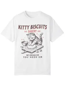 Men's Casual Loose-Fitting Short Sleeve T-Shirt with Cute Cat Print, Menswear, Comfortable Everyday Wear, Round Neck Tee for Summer