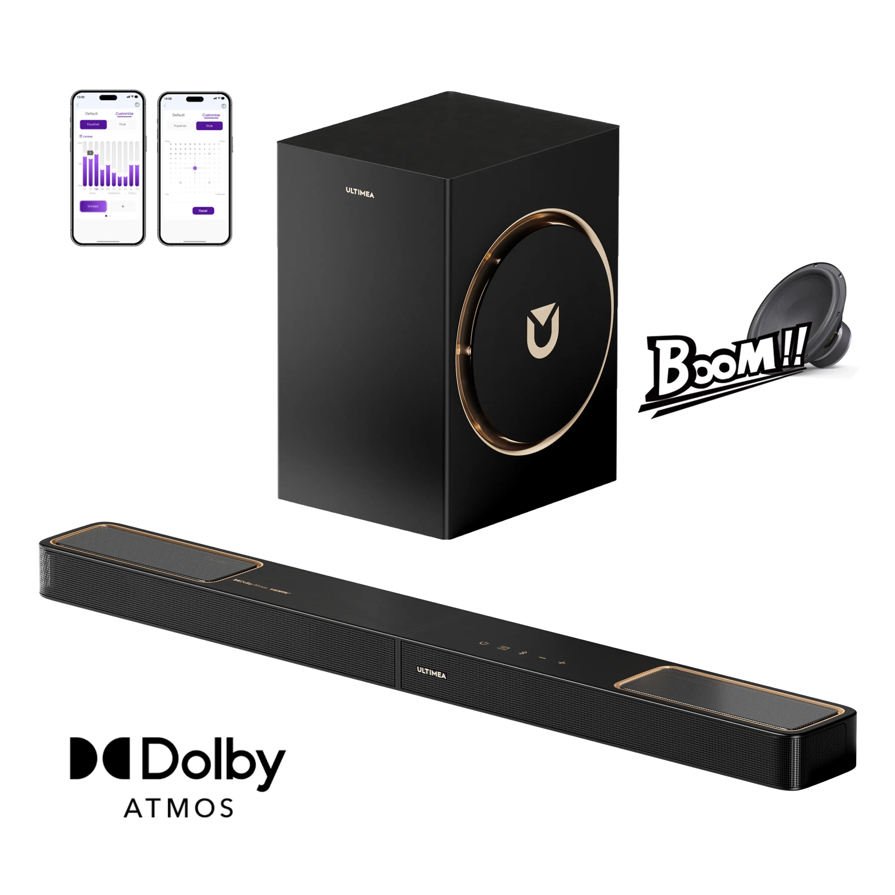 ULTIMEA Skywave F30 Boom 3.1.2ch Soundbar with Dolby Atmos, Bass Boost Version, Home Theater System, 6 Speakers, Subwoofer, Smart Dialogue Enhancement, and Bluetooth 5.4 for Immersive Surround Sound Experience, Smart App Control#SummerVibes