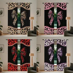 2-piece leopard print bow print curtains with rod pocket design, perfect gifts for friends, suitable for home decor in dorms, bedrooms, living rooms, kitchens, dining rooms, study rooms, cafes, hotels, apartments, and more