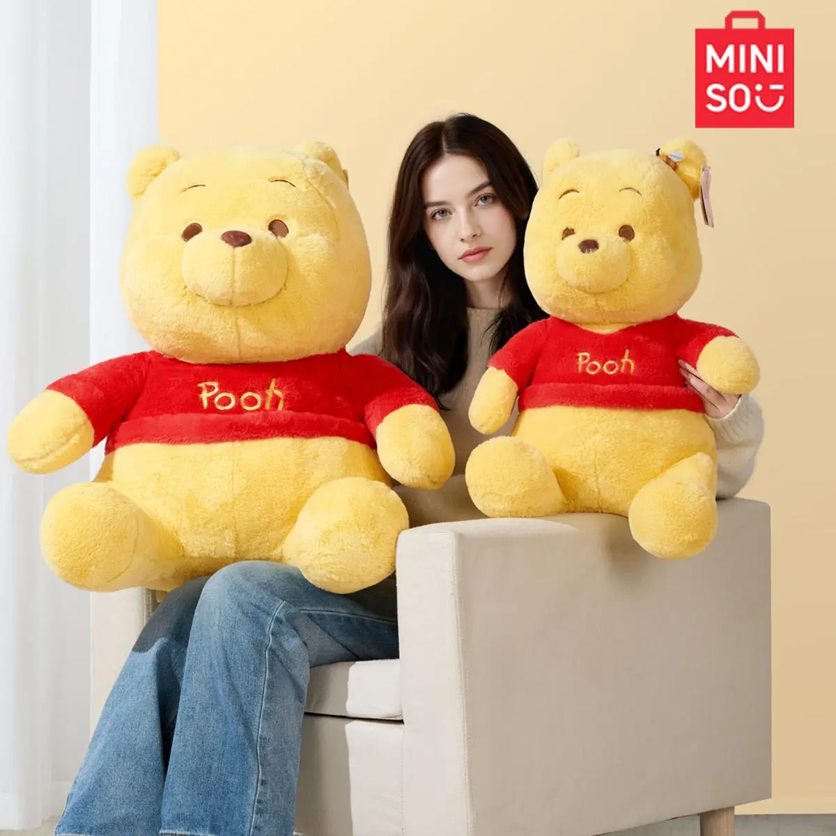 Disney Winnie the Pooh Large Basic Sitting Doll - 50cm/18-inch Soft Cuddly Plush Toy, Cute Stuffies Gift with Premium Softness, Durable Sleep Pillow for Kids Ages 3+，Back To School