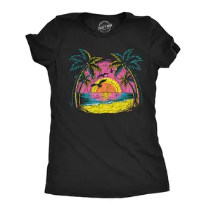 Womens Funny T Shirts Neon Shore Awesome Vacation Graphic Novelty Beach Tee For Ladies Funny Womens T Shirts Cute Vintage Fashion Casual Ladies T-Shirt Gift Funny Summer Top Women's Novelty Tees Black -