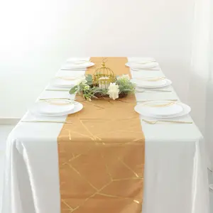 Polyester Table Runner 9ft Gold with Gold Foil Geometric Pattern - Modern & Stylish Table Decor