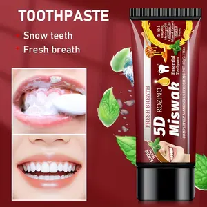 ROZINO 5D Whitening Toothpaste with100% Natural Miswak Extract-Enamel Safe Toothpaste for Snow White Teeth & Long-Lasting Fresh Breath-Fluoride-Free Formula with Organic Herbal Whitening-Ideal for Sensitive Teeth & Daily Oral Care-60g Travel-Friendly Tube