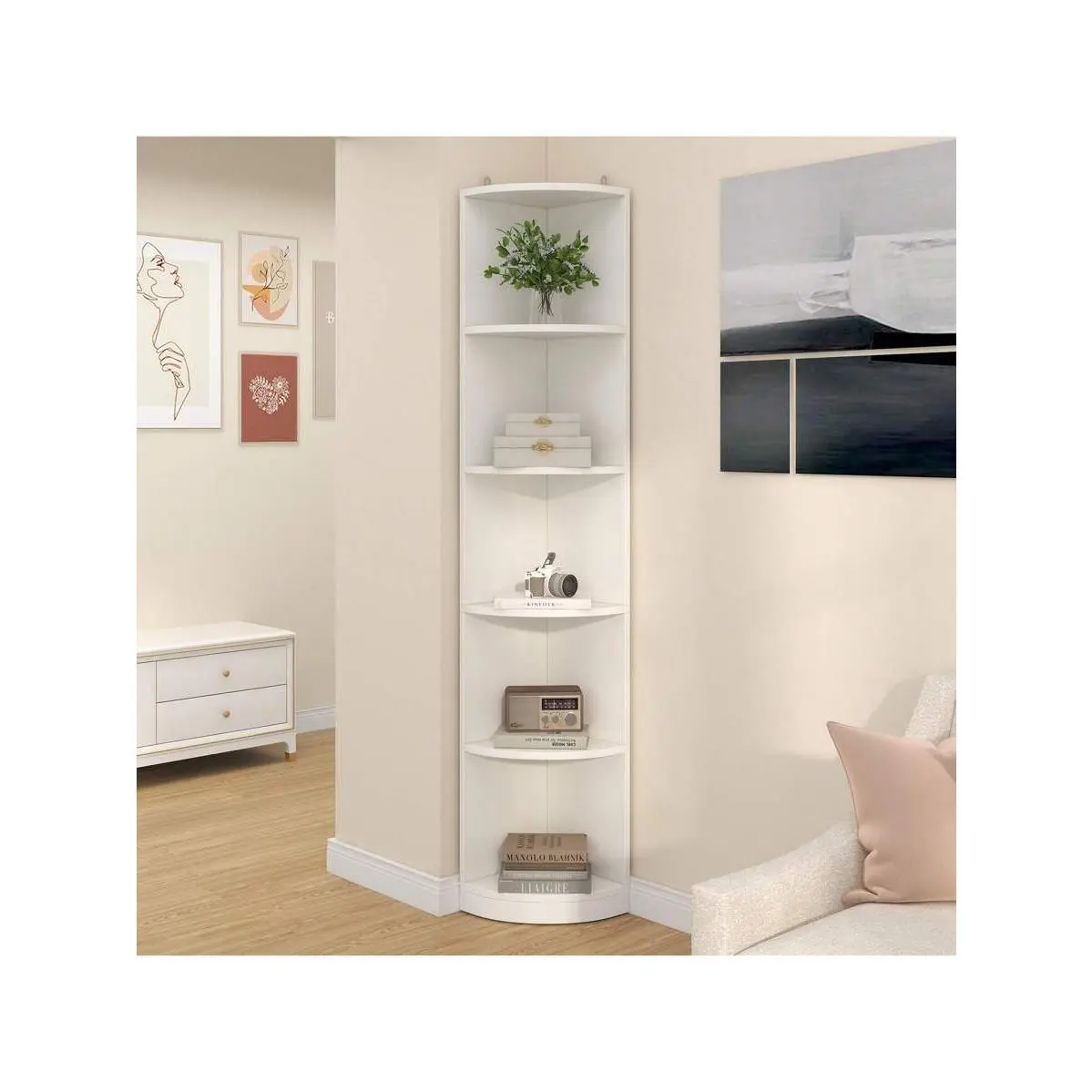 71" Tall 5-Tier Corner Shelf Wooden Bookcase Bookshelf With 5 Shelves