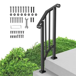 VEVOR Handrails for Outdoor Steps,  1-2 Step Stair Hand Rail Kit, Transitional Carbon Steel Railings with Installation Kit, Stair Rails for Seniors, Concrete Steps & Porch & Deck, Black Retro Arch
