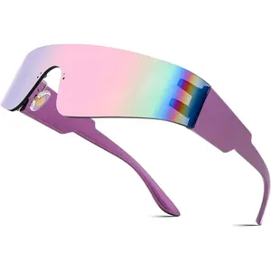 FEISEDY Futuristic Visor Punk Sunglasses Rimless One Piece Goggles Miorred Shades Women Men B2927