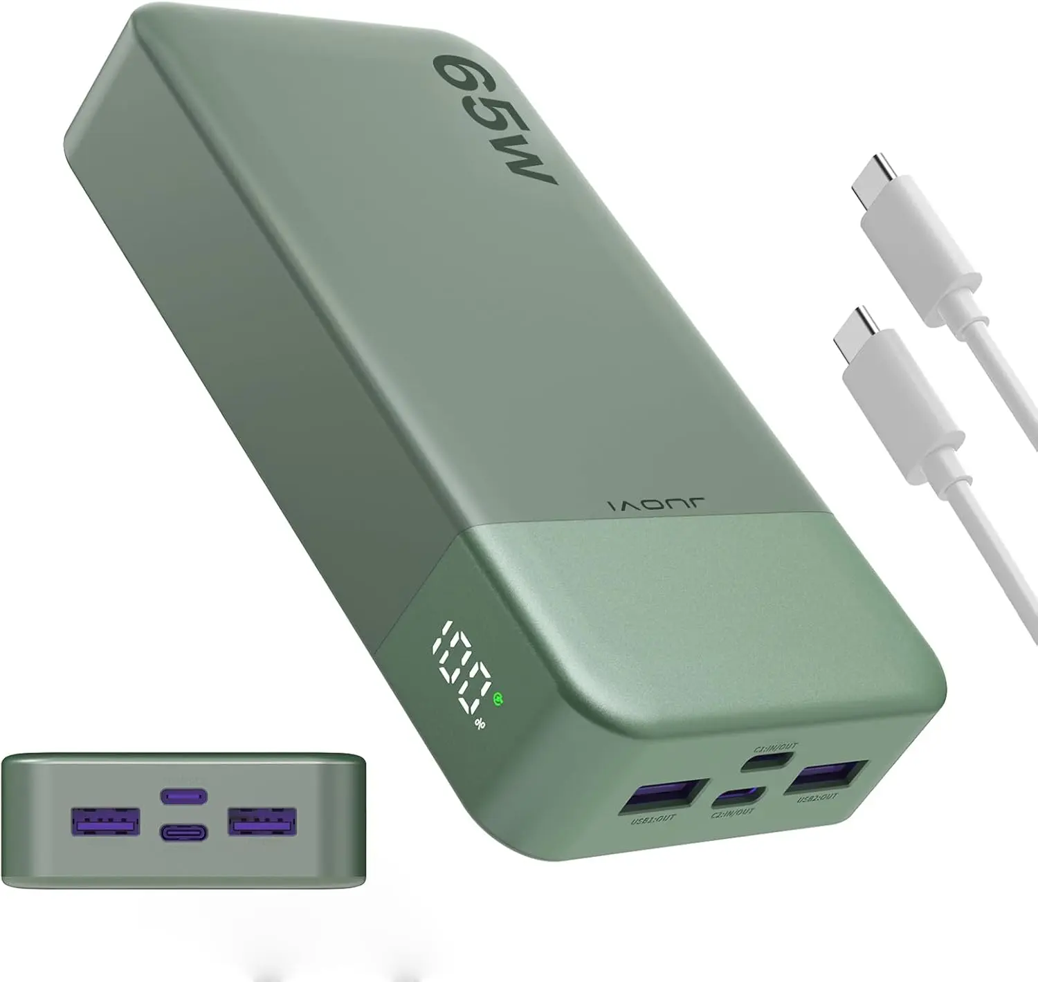 JUOVI Portable Mobile Power Bank (10001-20000mAh) - 65W Fast Charging, 2 USB-C + 2 USB-A Ports, Compatible with MacBook, Laptops, iPhone 17/16/15/14 Series, Samsung Smartphones (Outdoor Use), Battery Power Bank