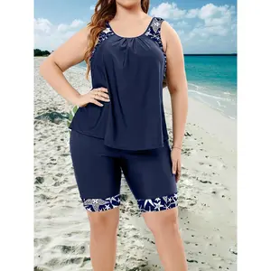 Plus-size Women'S Two-Piece Swimsuit Set | Tummy-Covering and Conservative Style, Comfortable High-Elastic Fabric, Machine Washable