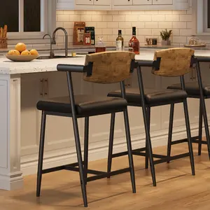 Garvee 26" Counter Height Bar Stools Set of 2 with Arms, 2PCS Modern Bar Stools Set with Back & Upholstered Wider Seat, Metal Bar Stools with Footrest for Kitchen Island, Easy Assembly, Retro Brown