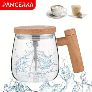 Self Stirring Coffee Mug 400ml, Battery Powered One Button Operation Mixer Cup, Borosilicate Glass Self Stirring Cup for Coffee Milk Protein Shakes, Ideal for Home & Office