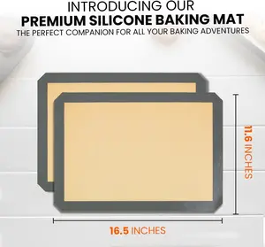 ThreadNanny Silicone Baking Mat 2 Pack Reusable Nonstick Half Sheet 16.5"x11.6" for Bread Dough Macaron Cookie Cooking Liners Kitchen Counter Bakery Supplies Baked Plastic