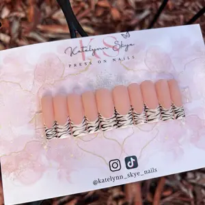 Matte Zebra print French tip long lasting hand painted press on nails
