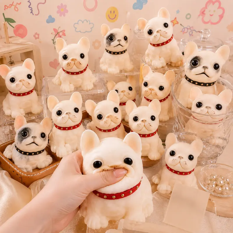 French Bulldog Squishy Toy, Cute Frenchie Puppy Squeeze Stress Relief Toy, Soft Pressable Taba Fidget Dog for Desk Relaxation, Pocket Sensory Play, Party Favors, Classroom Rewards, Birthday Gifts