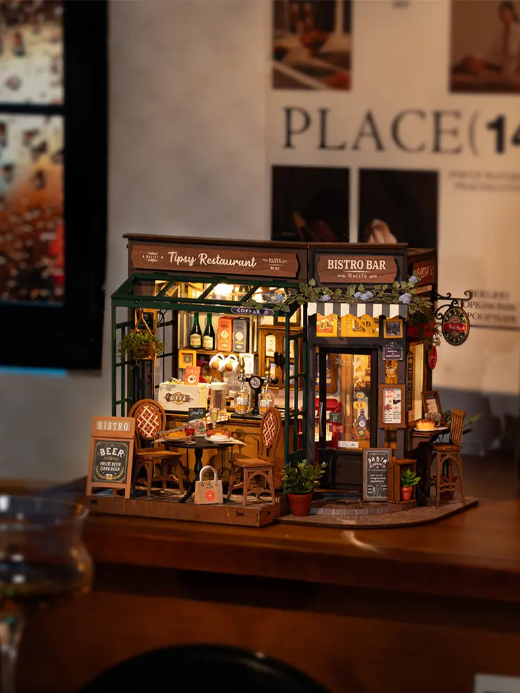 Tipsy Restaurant DIY Puzzle,Building Blocks,Building,Model Building Kits Dly MiniatureDollhouse Kits