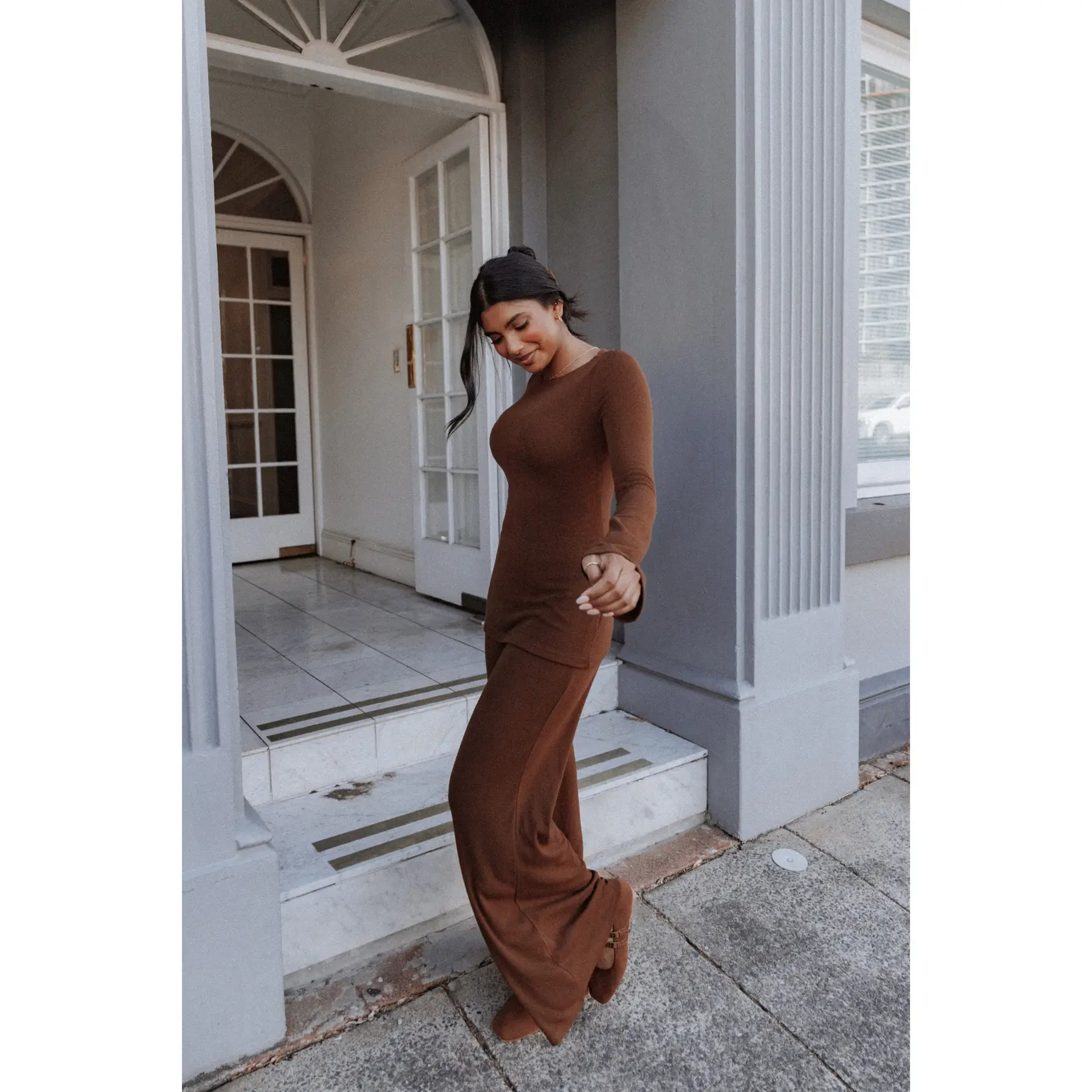Selly Knitted Pant Set - Brown